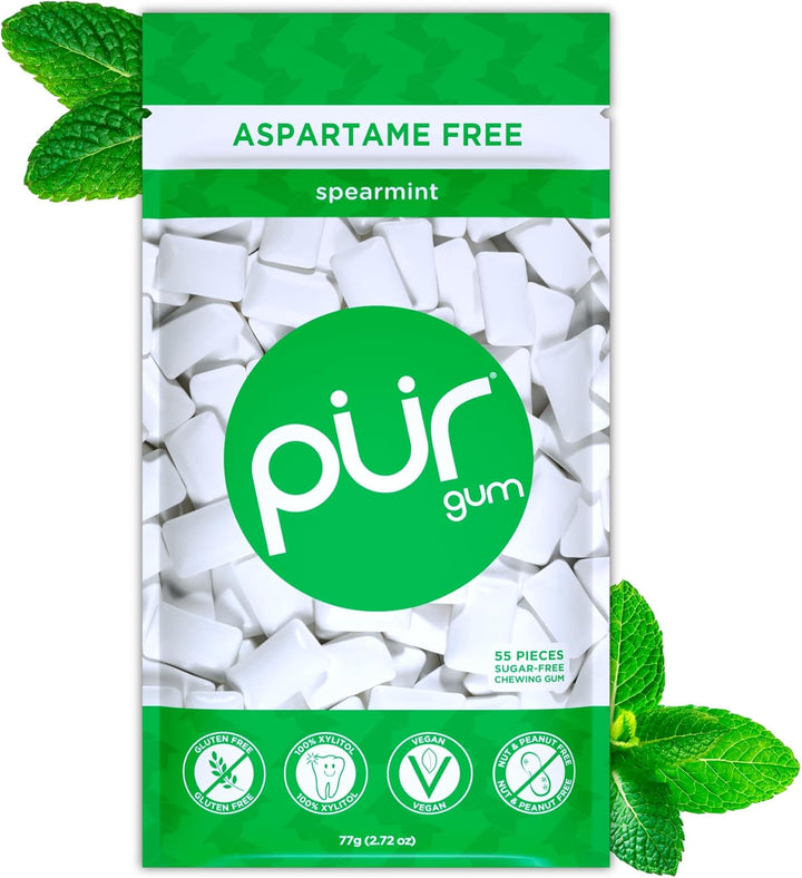 | Sugar Free Chewing Gum | Made with Xylitol | Vegan, Aspartame Free, Gluten Free & Keto Friendly | Natural Spearmint Flavoured Gum, 55 Pieces (Pack of 1)