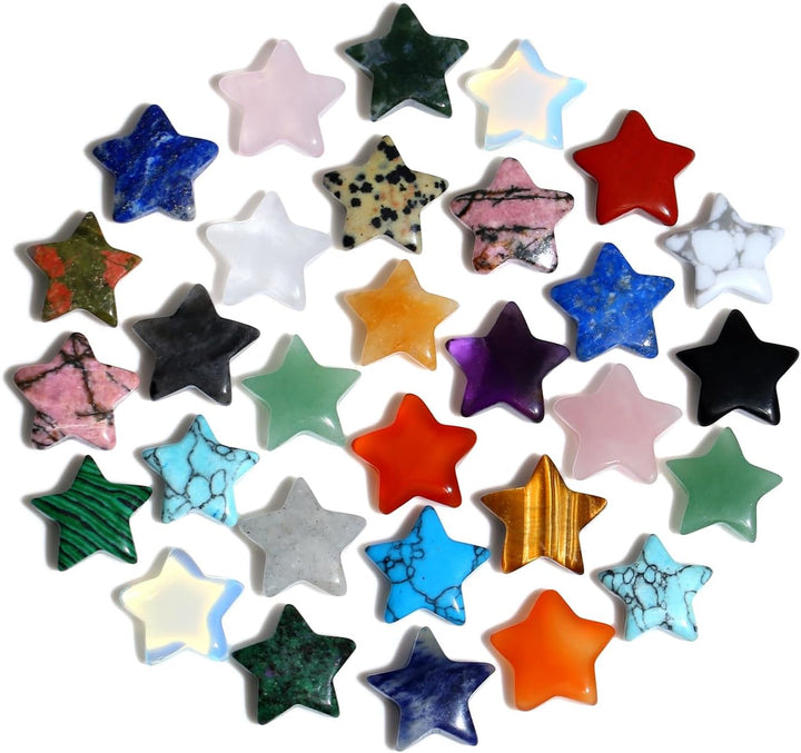 20 Pcs Crystals and Gemstones Star Healing Crystals Set Reiki Chakra Protection Polished Stones Meditation Energy Balancing Crystal