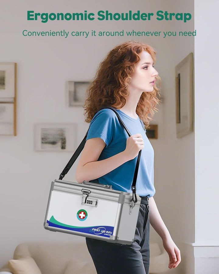 Large Medicine Lock Box First Aid Box with Combination Lock, Lockable Medicine Storage Boxs for Medications, 30 X 17.8 X 19 (Cm)