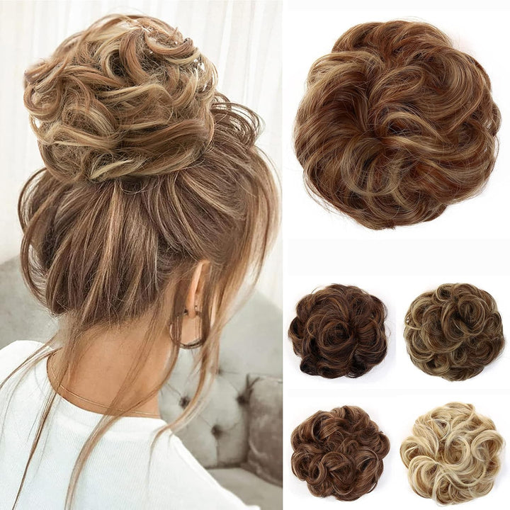 Messy Hair Bun Curly Wavy Hair Scrunchies Accessories Pieces for Women Girls Synthetic Chignons (Dark Brown)