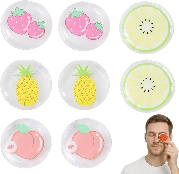8 Pcs Kids Ice Packs, Mini Ice Packs for Kids, Small Ice Pack for Bumps and Bruises, Headache, Fever, 7X7Cm Reusable with Fun Fruit Designs (Pineapple, Strawberry, Peach, Lemon)