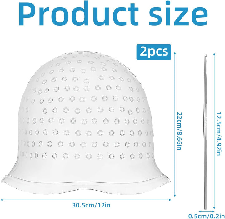 Pre-Punched with Holes Silicone Highlight Caps Hair Color Set with Coloring Hair Hook, Reusable Hair Tools for Salon & Home Use, DIY Hair Dyeing Tools for Women & Men (2)