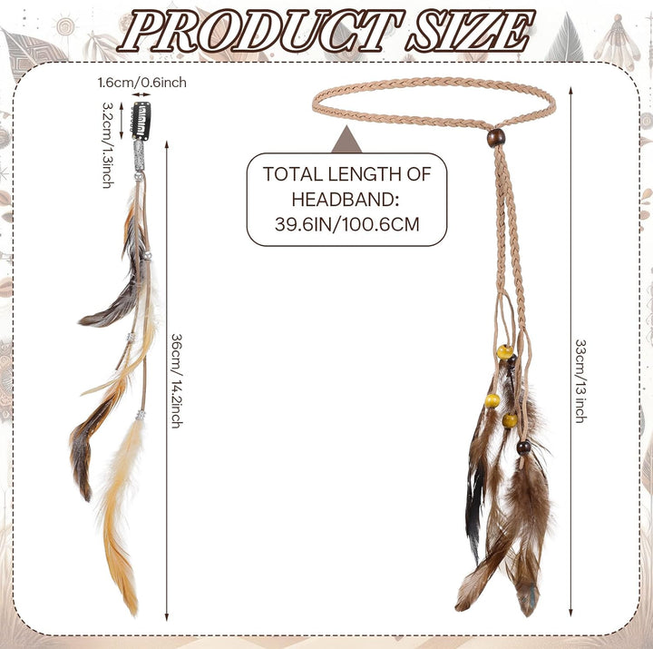 9Pcs Feather Headband with Clip - Boho Hippie Hair Extensions and Headpiece Set with Comb for Women