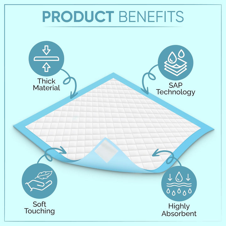 50 X Incontinence Bed Pads | 60 X 60 Cm | Incontinence Bed Sheets | Disposable Mattress Protector | Self Adhesive Tabs | Absorbent Pads | (1 Packs of 50)