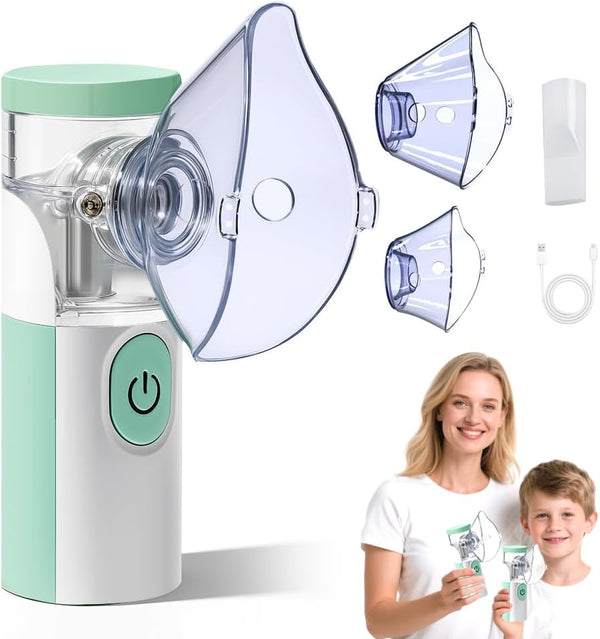 Nebuliser Machine for Adults& Kids,Handheld Nebulizer with Charging Function,With 2 Masks and Mouthpiece, Handheld Nebulizer Easy to Use & Clean, Suit for Home & Travel (Green)