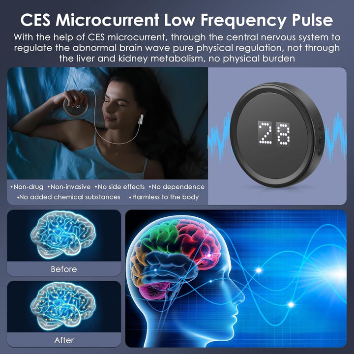 Vagus Nerve Stimulation Device with Ear Clips,Sleep Aids Witn 20Min Timer Function for Adults,Calm Carry Device for Insomnia Sleep with 3 Modes & 28-Level Adjustment