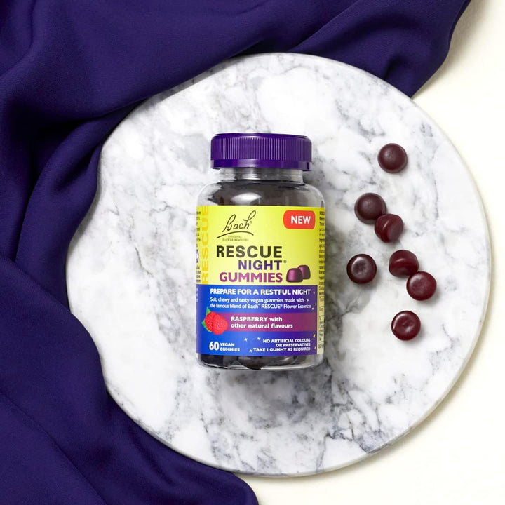 Night Gummies | Natural Bedtime Support | Bach Original Flower Essences | 60 Vegan Raspberry Flavoured Gummies | Help Prepare for Restful Sleep