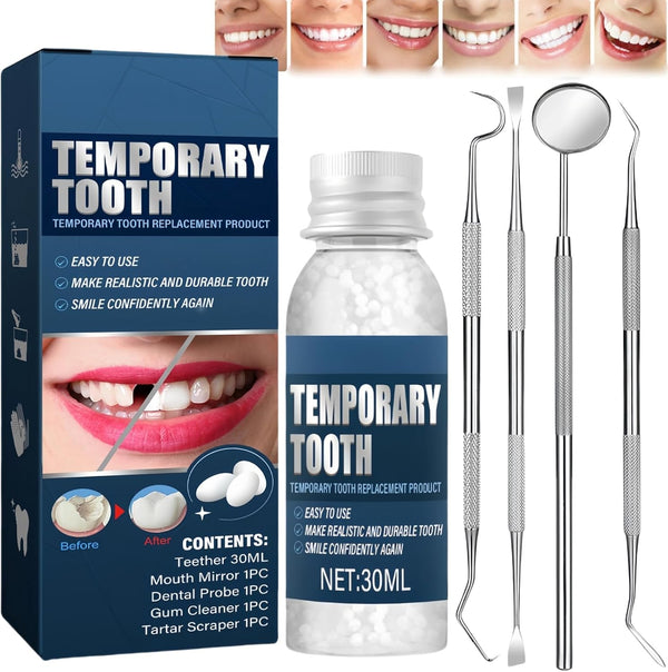 Temporary Tooth Filling Repair Kit – Fix Missing or Broken Teeth Easily - Includes 4 Dental Tools & Moldable False Teeth for Quick Filling Replacement - Denture Repair Kit, Easy to Use