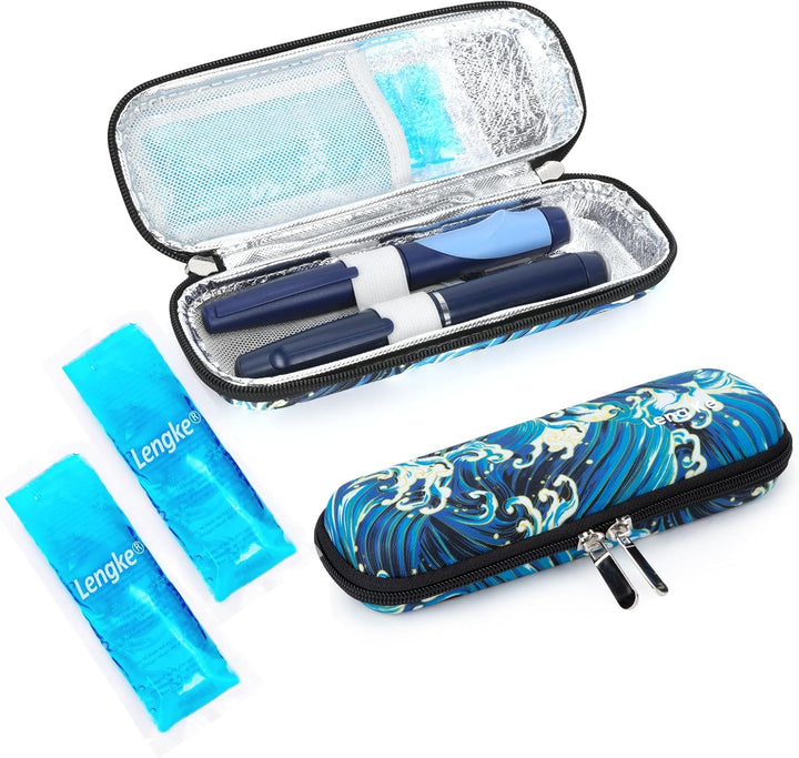 Monjaro Travel Case - Insulin Cooler Travel Case with 2 Ice Packs, Keep Medicine Cool While Traveling, Medicine Cool Bag for Diabetes Supplies(Blue Camellia)