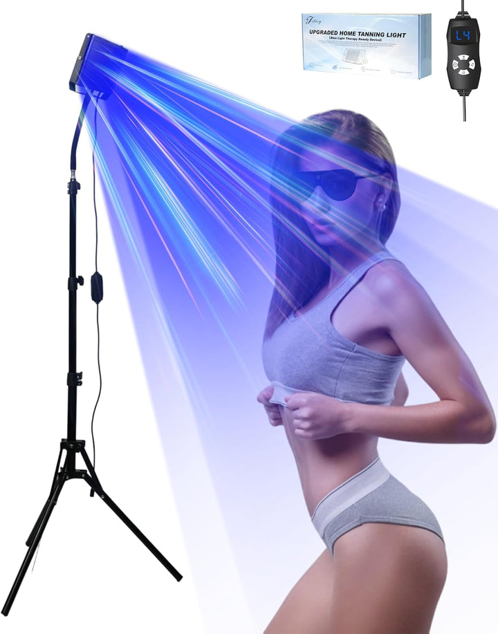 Tanning Lamp Solarium for Home, 50 W Sun Lamp, 2 Modes Constant + Pulsating, 5 Brightness Levels, Face Tanning Daylight, Black, High Density, All Skin Tones