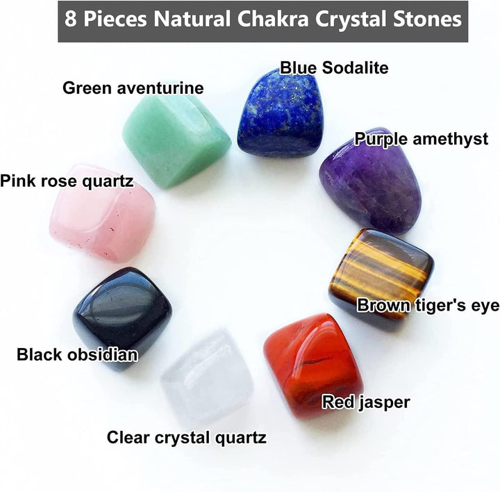 Healing Crystals for Use as 7 Chakra Stones, Worry Stones, Hot Spa Rock & Massage Stones for Grounding Balancing Soothing Meditation Reiki (Set of 8)