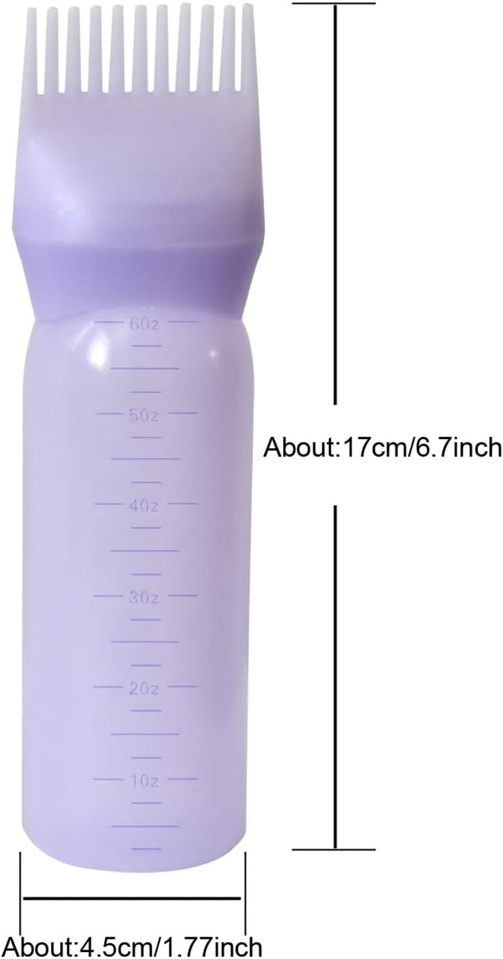 3 Pieces Hair Oil Applicator Bottle Root Comb Hair Dye Brush Applicator Bottle with Graduated 6 Ounce Scale (3 Colors)