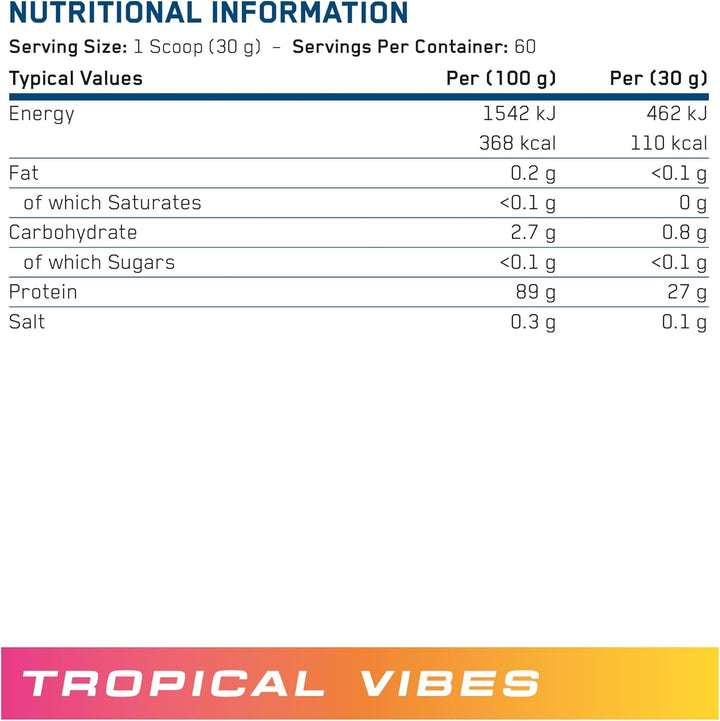 Clear Hydrolysed Beef Protein Isolate Powder, Fruit Juice Style, Dairy Free, Lactose Free, Zero Sugar, Low Fat, 1.8Kg - 60 Servings (Tropical Vibes)