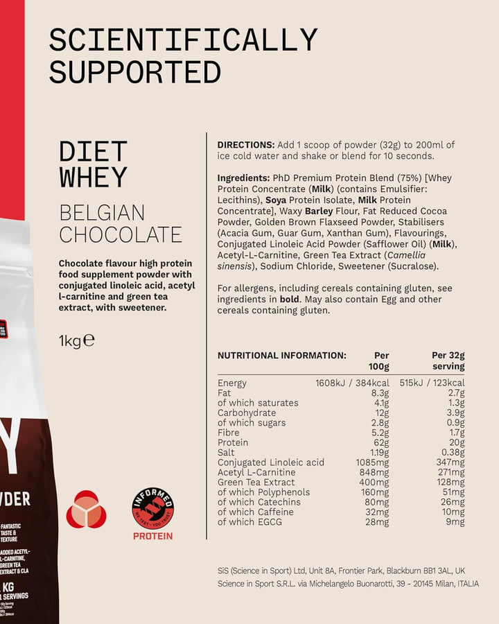 Nutrition Diet Whey Lean Protein Powder | Belgian Chocolate Whey Protein Powder | 1Kg Bag