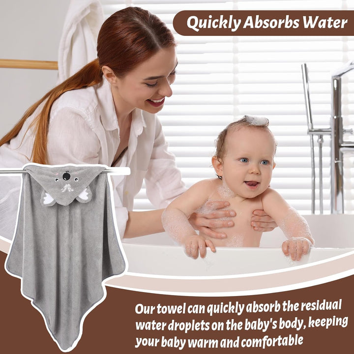 3 Pcs Hooded Baby Towel Set, Ultra Soft Baby Towels Newborn with Hood, Toddler Bath Towel, Cute Animal Design Absorbent Baby Bath Towels for Newborn Baby Boys and Girls, 80X80Cm