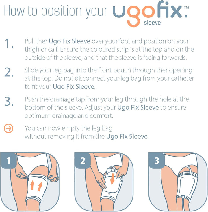 Ugo Fix Sleeve (X4) - Catheter Leg Bag Holder/Catheter Bag Cover, Strong and Durable Fibre Blends with External Seams, Washable and Reusable (Pack of 4) (Medium)