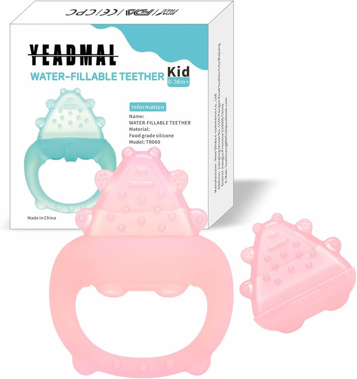 Freezable Baby Teether Toys,Water Fillable Baby Teething Relief,Chill Teether for Babies 0-3-6-12-24 Months, Cools & Massages Sore Gums,No Chill Handle,Bpa-Free Soft Silicone Infant Chew Toys (Cyan)