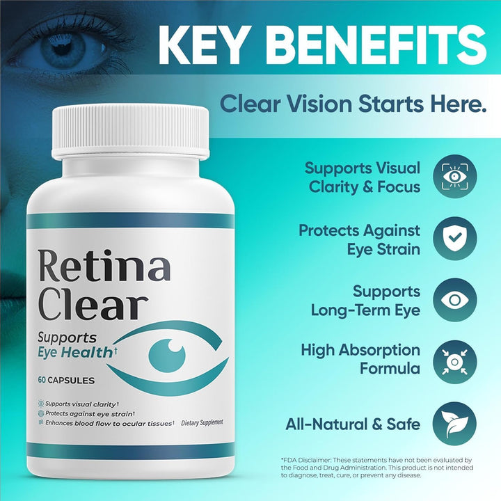 Retina Clear – 60 Capsules | Advanced Eye Health & Vision Support with Maca, Green Tea, Bitter Melon | Supports Visual Clarity & Eye Performance | Uk-Made Supplement