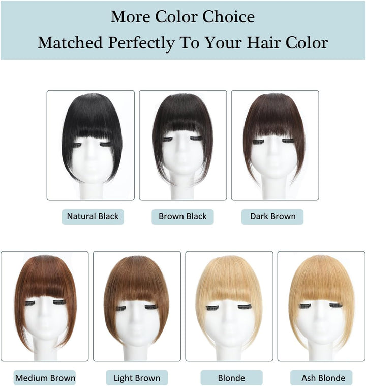 Clip in Fringe - Bangs Hair Clip in Bangs 100% Real Human Hair Extensions Clip on Air Bangs for Women Fringe with Temples Hairpieces Curved Bangs (Dark Brown, French Bangs)