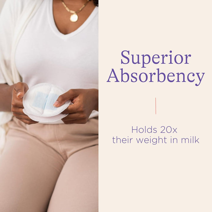 Disposable Breast Pads Maternity - 60 Pack - Ultra-Thin & Abosrbent Nursing Pads with Bluelock™ Core Leak-Proof Protection - Holds 20X Weight - Individually Wrapped -Breastfeeding Essentials