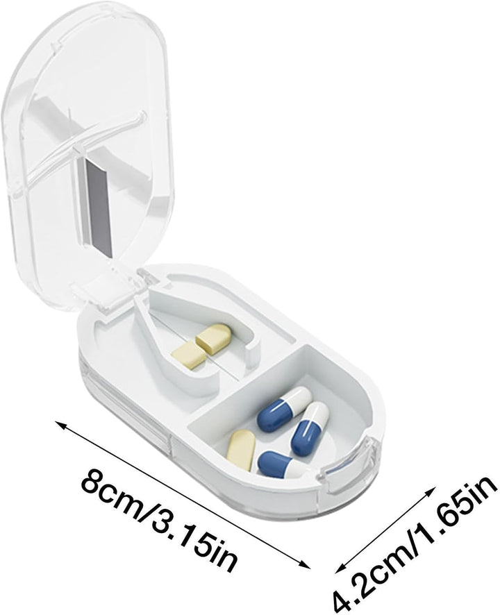 Small Pill Cutter, Pill Cutter and Organizer Combo, Small Pill Box Medicine Supplement Pill Case Dispenser for Outdoor Travel
