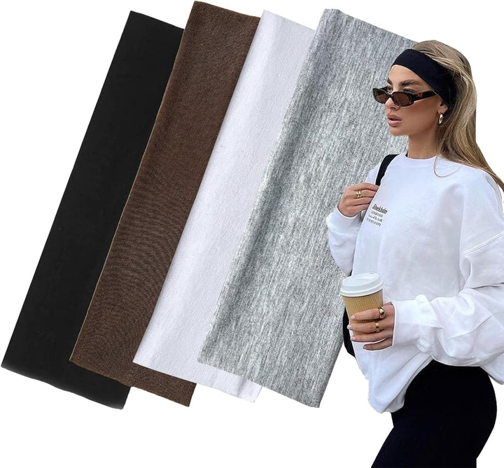 7Cm Wide Black Headbands for Women Men,  2Pack Fashion Head Bands for Women'S Hair, Soft Fabric Stretchy Hair Bands for Makeup, Yoga, Running (2Xblack)