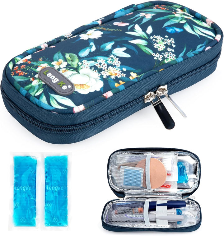 Medicine Cool Bag with Temperature Display - Small Insulin Travel Case with 2 Ice Packs for Diabetes Supplies, Monjaro Travel Case (Green)