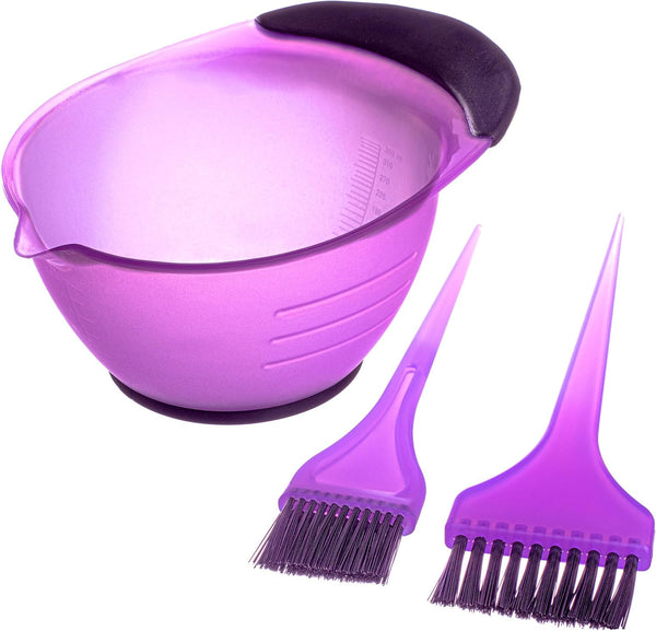 Professional Hairdresser'S 3 Piece Purple Tinting/Dye Kit, Includes Tinting Bowl, 1 Large and 1 Small Tint Brush. an Ideal Hair Dye Bowl and Brush Set for Work or Home Use.