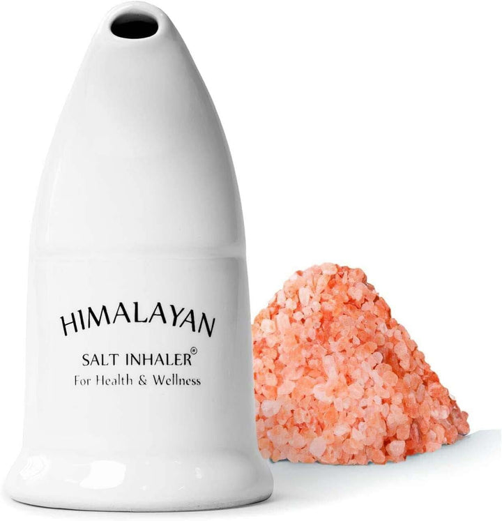 Himalayan Salt Inhaler, White Ceramic, with Pink Salt Crystals, Natural Respiratory Wellness, 200 Gram Salt Free Natural Respiratory Aid