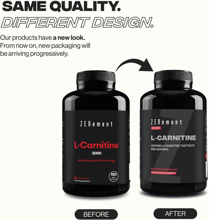 L-Carnitine 3000 Mg – 180 High-Dosage Capsules – for an Active Lifestyle – Vegan Capsules, Free from Gluten, Lactose & Soy – Sports Supplement –