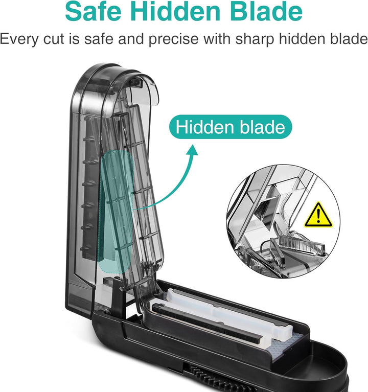 Multiple Pill Cutter, Adjustable Pill Cutter for Small Pills with Accurate Pill Alignment, Stainless Steel Cutting Blade & Blade Guard, Pill Splitter with Free Brush & Pill Box (Black)