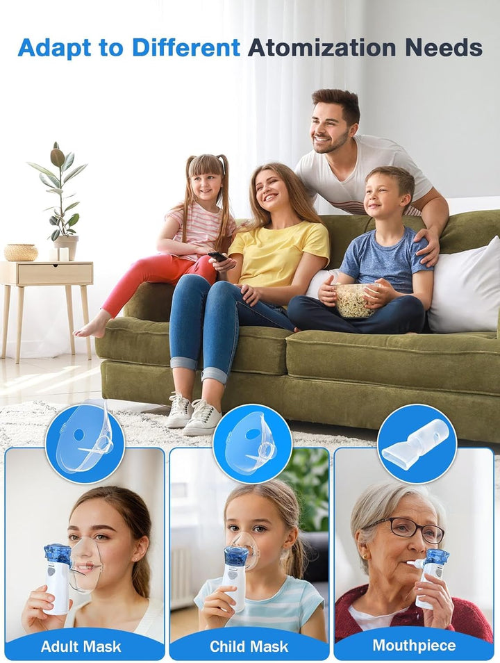 Nebuliser Machine for Adults & Kids, USB-C Rechargeable Nebuliser with Portable Design, Easy to Use & Clean, Silent, Efficient Atomization for Home Use (Full White)