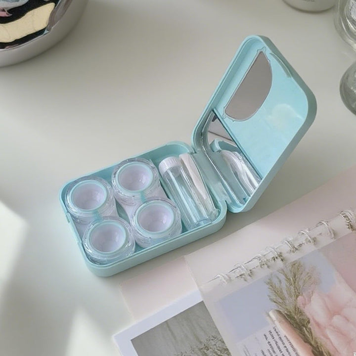 Contact Lens Case Kit for Daily and Outdoor Use, Contact Lenses Applicator Removal Tool Kit with Mirror and Solution Soaking Cases