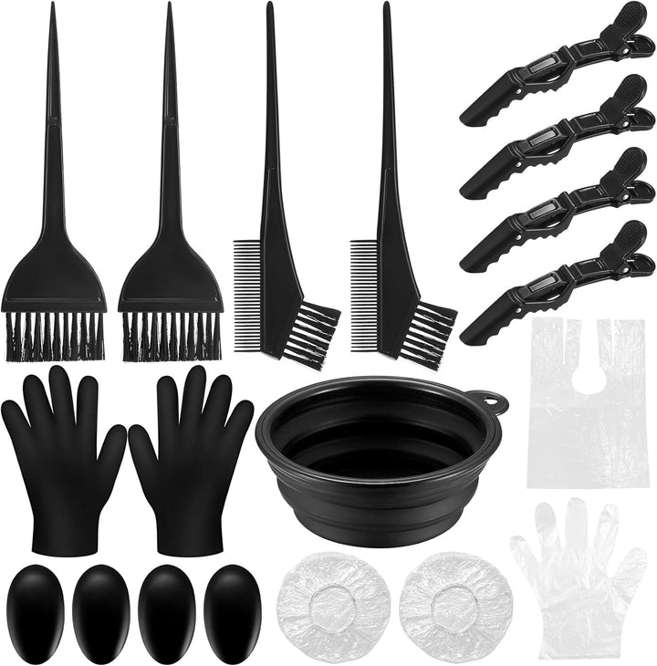 18 Pcs Tools for Hair Colouring Kit, Dying, DIY Beauty Salon Bleaching, Dye Bowl and Brush, Including Mixing, Ear Cover, Shawl, Gloves, Clips