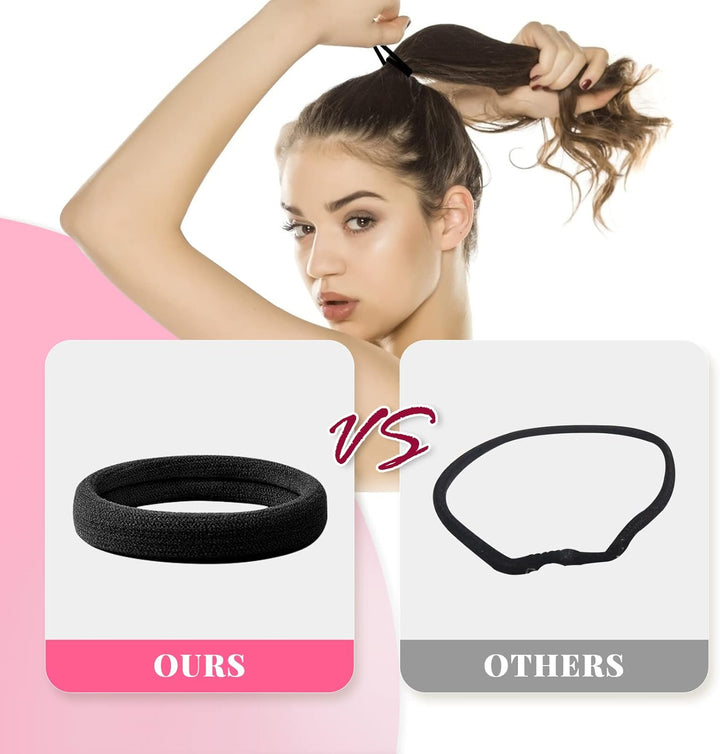 Elastic Hair Bands, 50 Pcs Hair Ties Hair Bobbles Ponytail Holder Headbands, 8 Mm Soft Seamless Hairbands, No Metal Hair Bobbles Elastic Hair Bands for Women Men Girls Kids (Black)