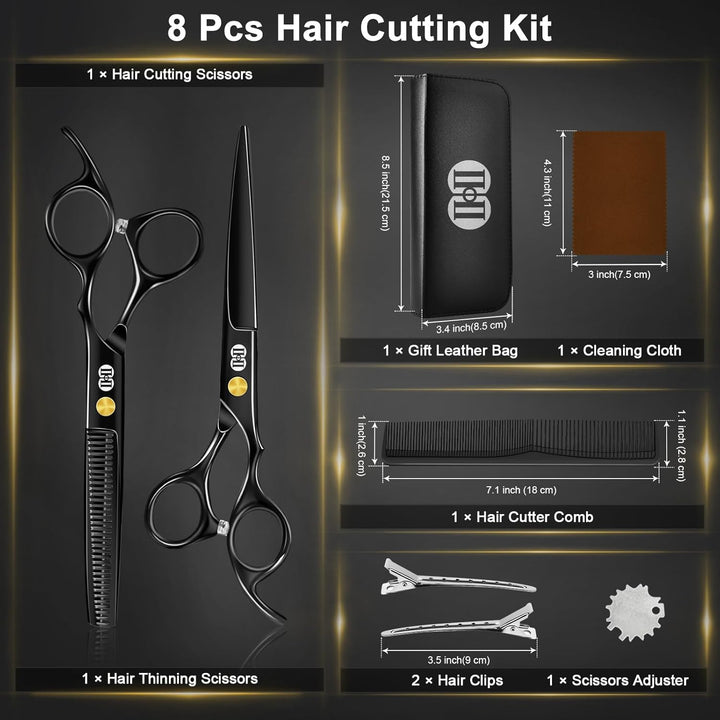 Hair Scissors Hairdressing Set, Professional Hair Cutting Scissors Barber Kit (6.7 Inch Hair Beard Hairdressers Trimming Barbering Thinning Shears) for Men Women Haircut Home Salon (Black)