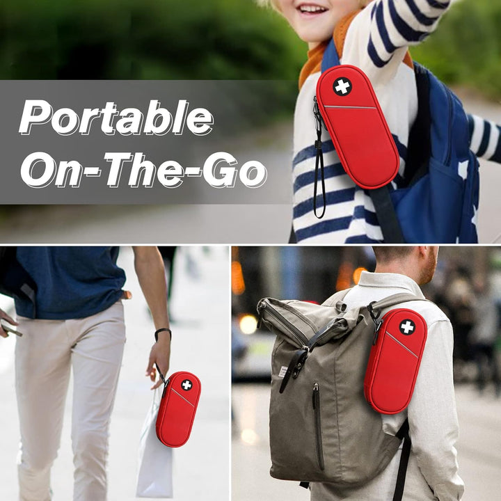 Epipen Medical Carrying Case Insulated, Travel Medication Organizer Bag Emergency Medical Pouch Holds 2 Epipens, Asthma Inhaler, Anti-Histamine, Auvi-Q, Allergy Medicine Essentials, (Red)