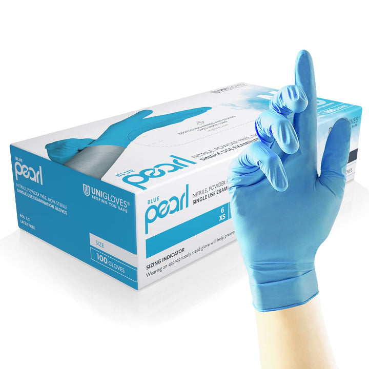 White Pearl Nitrile Examination Gloves - Multipurpose, Powder Free and Latex Free Disposable Gloves - Box of 100 Gloves, White, Medium (GP0023)