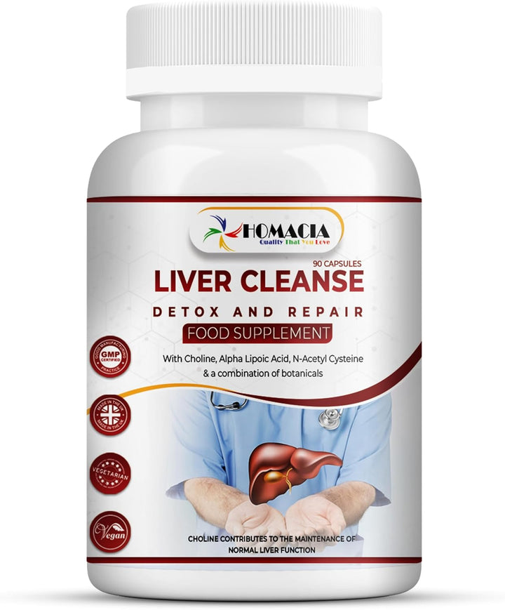 Cleanse Detox and Repair Supplement by Homacia | Choline-Infused Natural & Vegan-Friendly | Liver Health for Women & Men | 120 Caps