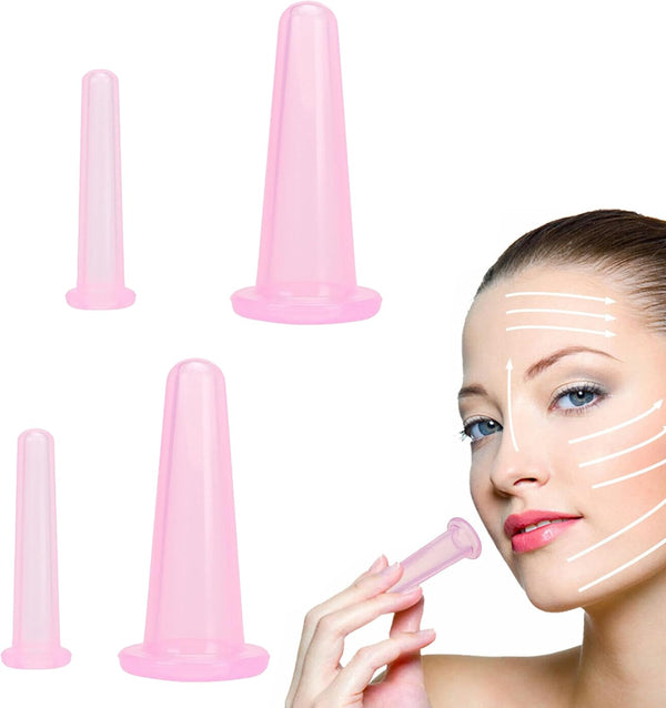 4PCS Facial Cupping Set,Silicone Cupping Therapy Set Vacuum Cup Kit,Facial Cupping Set for Face, Natural Facial Massage Cup for Face, Body, Neck, Back, Eye Massage, Facial Care, Anti-Aging Beauty Tool