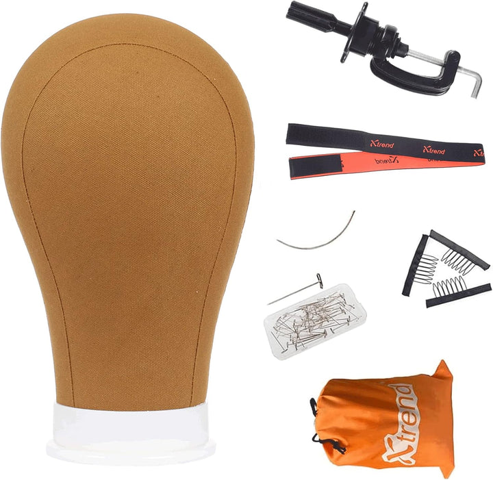 21"-24" Canvas Wig Head Poly Manikin Head for Making/Drying/Styling Wigs Model Training Head Professional Mannequin Head with 20 Pcs T Pins and Clamp Stand 23 Inch