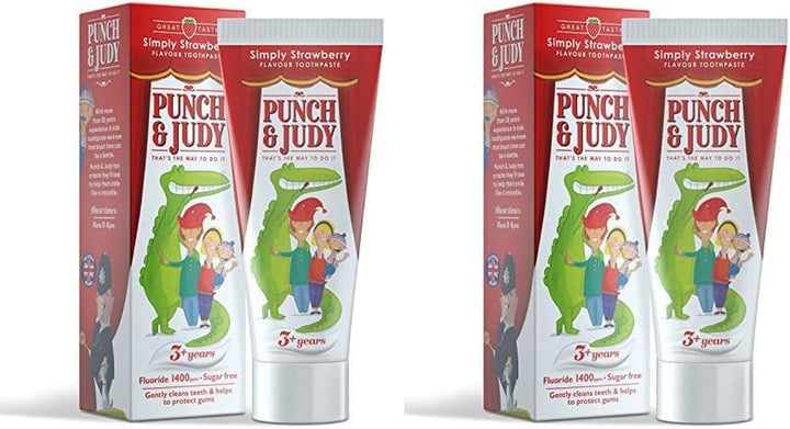 Punch & Judy Kids Toothpaste - Simply Strawberry Flavour, 3+ Years, Fluoride, Sugar Free (3 X 50Ml)