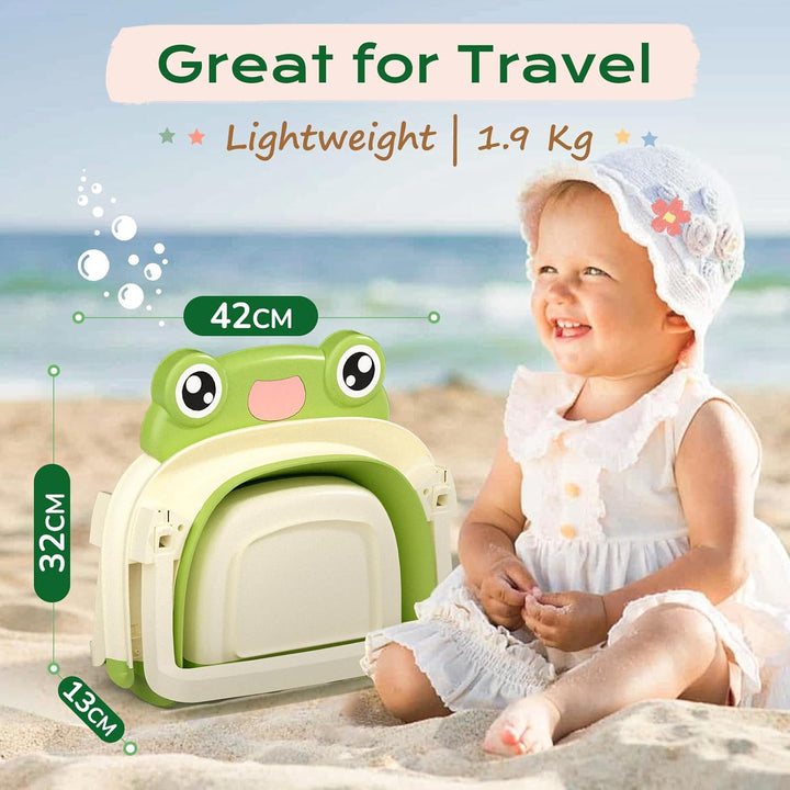 Foldable Baby Bath Tub for Newborn, Collapsible Baby Bathtub with Soft Support Cushion (0-18Months), Baby Shower for Infant to Toddler Gift, Travel Outdoor Design (Green)