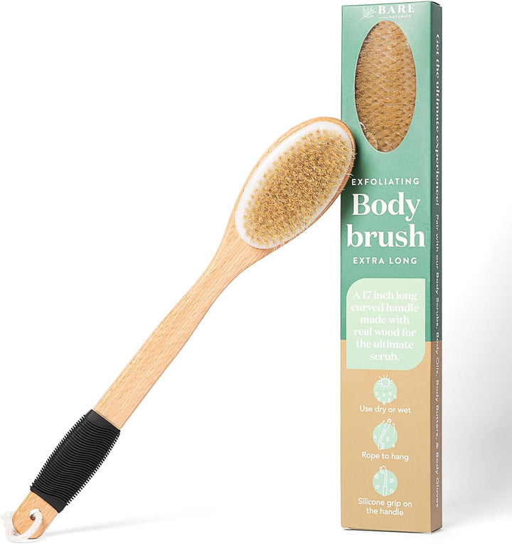 Dry Body Brush for Lymphatic Drainage - Improve Circulation W/Gentle Exfoliation for Soft Skin - Ergonomically Designed W/Elastic Strap - Soft but Firm Natural Boar Bristles