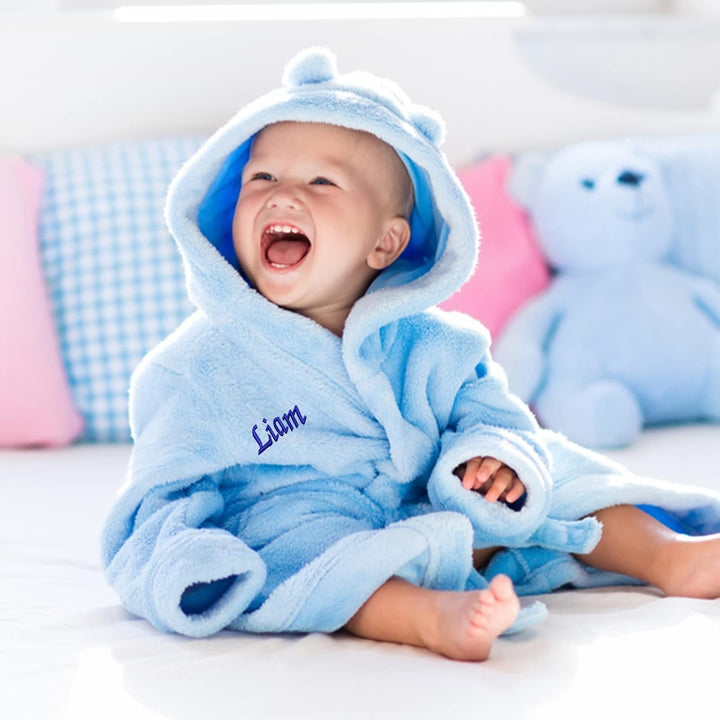 Personalised Baby Dressing Gown | Customisable Soft Polyester Embroidered Bathrobe for Kids | Ideal Baby Gift | Perfect for Bath Time, and Everyday Comfort