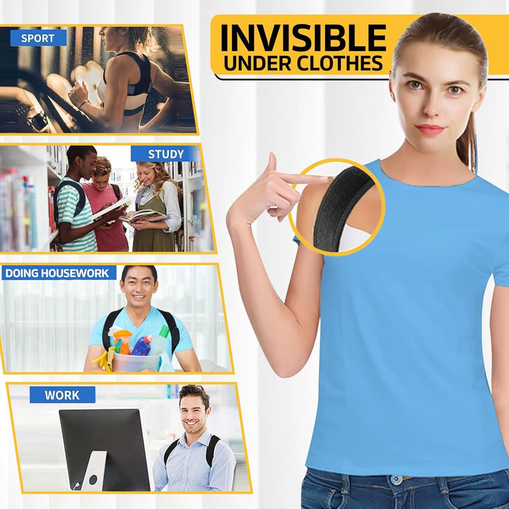 Back Correction Belt for Women and Men: Improve Posture Correct Hunchback Slouching Invisible under Clothes - Adjustable Lightweight Upper Back Brace for Neck Shoulder & Upper Back Pain Relief
