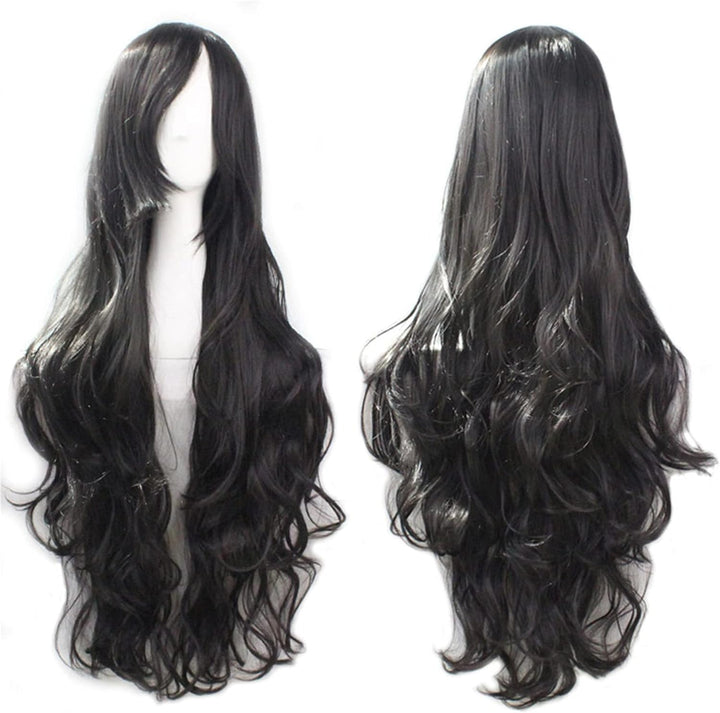 29.5" 75Cm Long Black Wigs for Women Long Straight Synthetic Black Wigs for Party Cosplay Halloween Anime((B-Black)