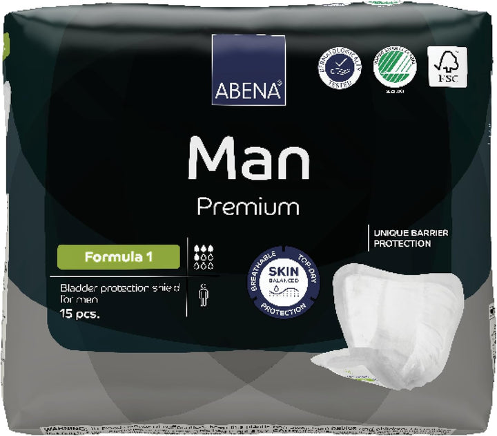 Man Formula 2 Incontinence Pads for Men, Eco-Labelled Mens Incontinence Pads, Extra Protection, Breathable & Comfortable with Fast Absorption, Discreet - 700Ml Absorbency, 15PK