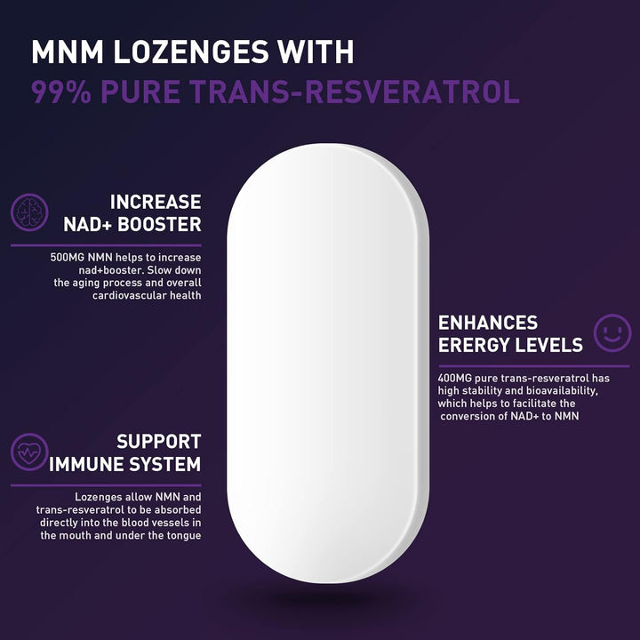 Trans-Resveratrol & NAD+ 900Mg, Enhanced with Black Pepper for Max Absorption, 120 Fast-Acting Lozenges for 4 Month Supply (120 Count (Pack of 1))