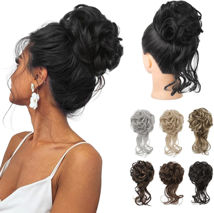 Messy Bun Hair Piece, Tousled Updo Elastic Hair Bun Hairpiece for Women Synthetic Donut Accessories Scrunchies - Light Ash Blonde with Highlights